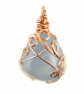 Gleaming Highlight Polished Blue Celestite Pendant Necklace, Copper Wire-Wrapped, with 20" Chain, Handmade #1