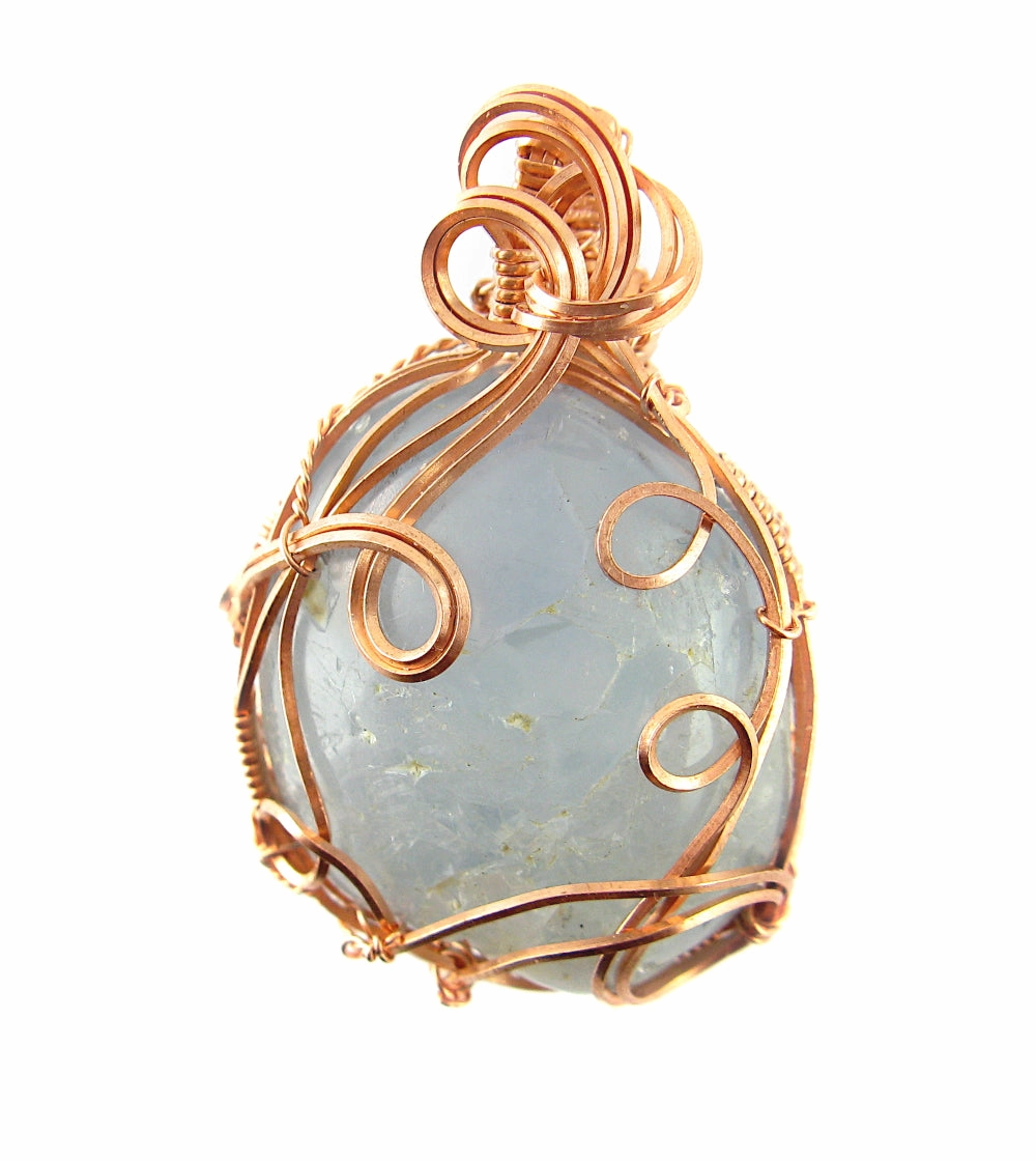 Art Lover Gift Polished Blue Celestite Pendant Necklace, Copper Wire-Wrapped, with 20" Chain, Handmade #4