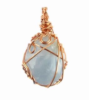 Engagement Surprise Polished Blue Celestite Pendant Necklace, Copper Wire-Wrapped, with 20" Chain, Handmade  #7