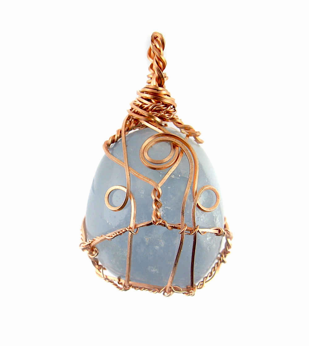 Polished Blue Celestite Pendant Necklace, Copper Wire-Wrapped, with 20" Chain, Handmade  #9 Personalized Jewelry Elegant accessory