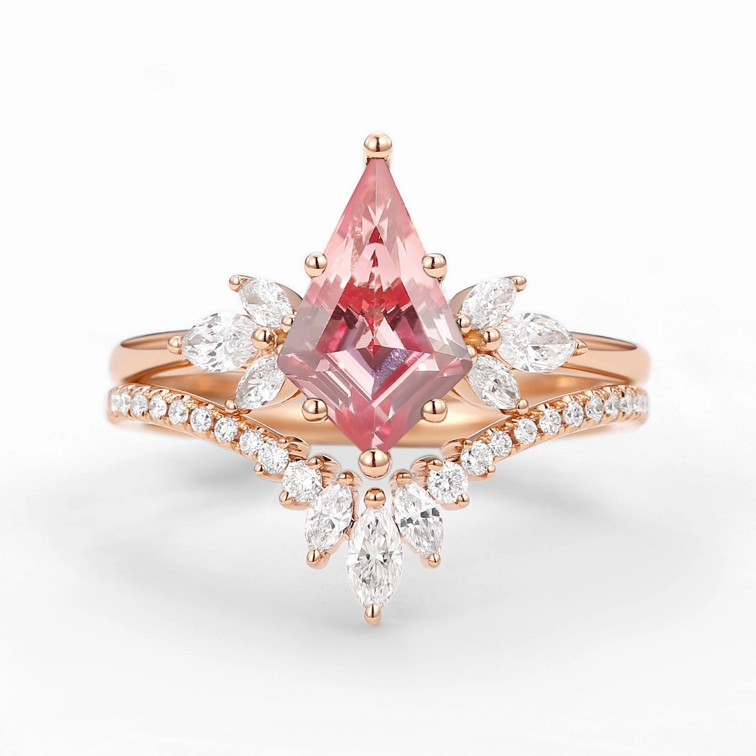 1.0ct Fairy Ring - Kite Cut Pink Lab Grown Diamond Butterfly Engagement Ring Set 2pcs Quick Fit Romantic Accent