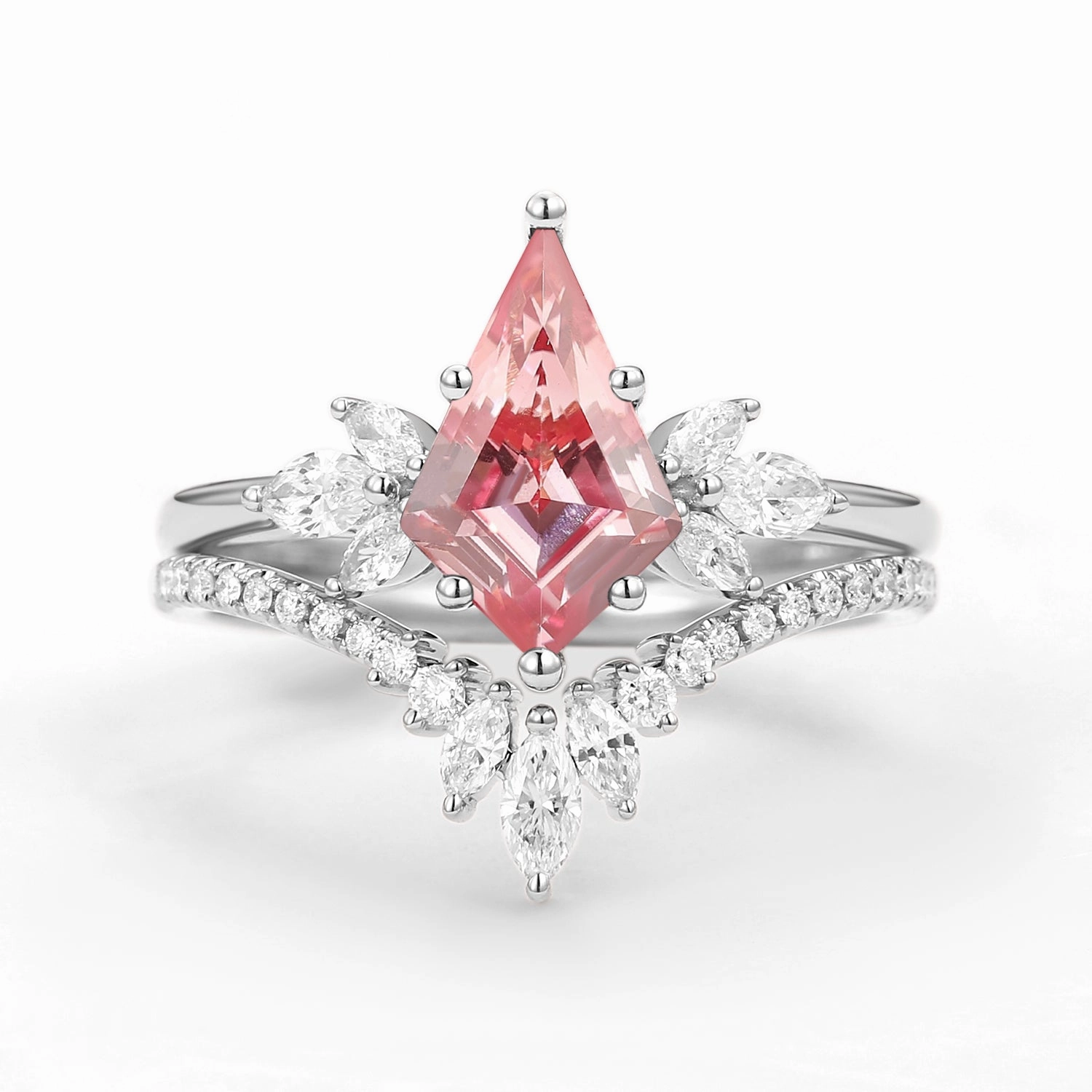 1.0ct Fairy Ring - Kite Cut Pink Lab Grown Diamond Butterfly Engagement Ring Set 2pcs Tailored Mood Soft Reflection