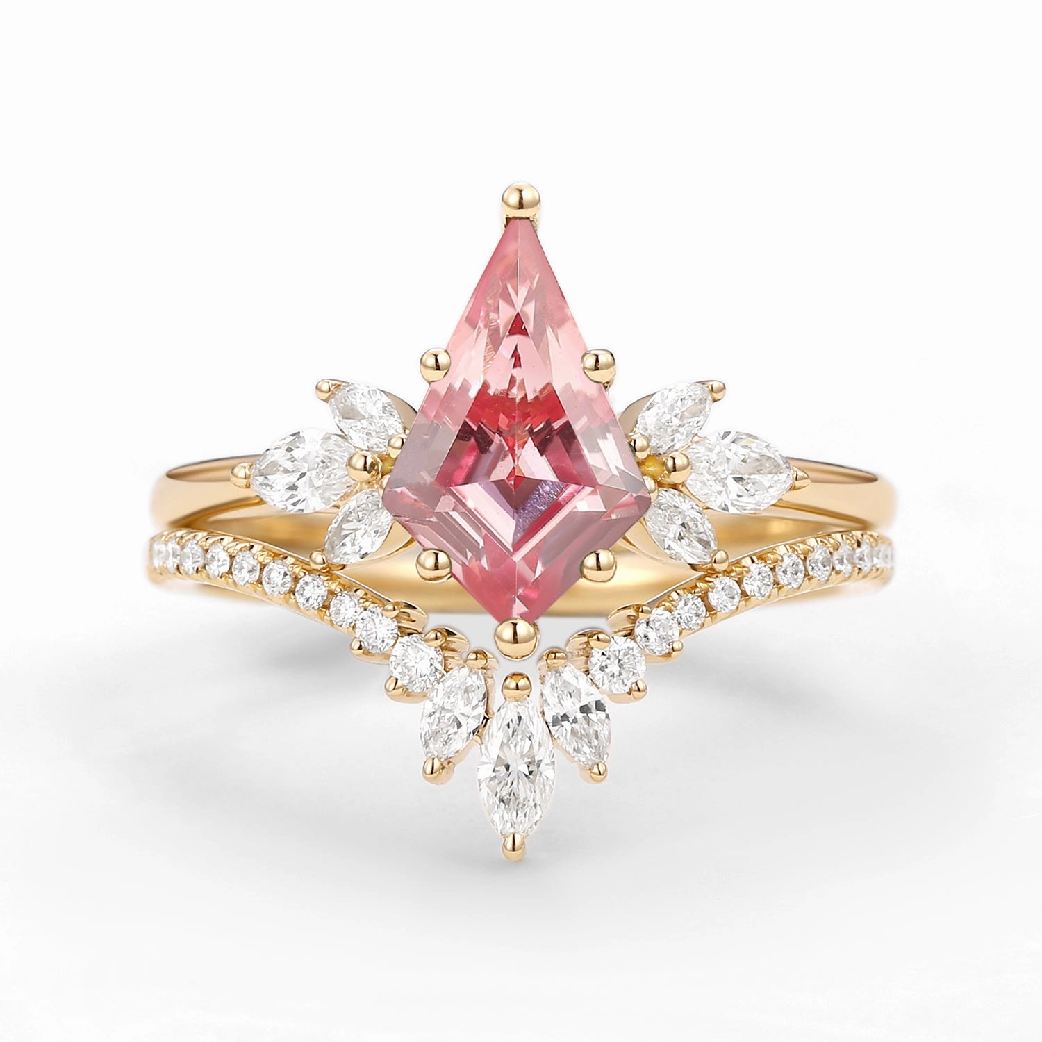 1.0ct Fairy Ring - Kite Cut Pink Lab Grown Diamond Butterfly Engagement Ring Set 2pcs Outdoor Glam