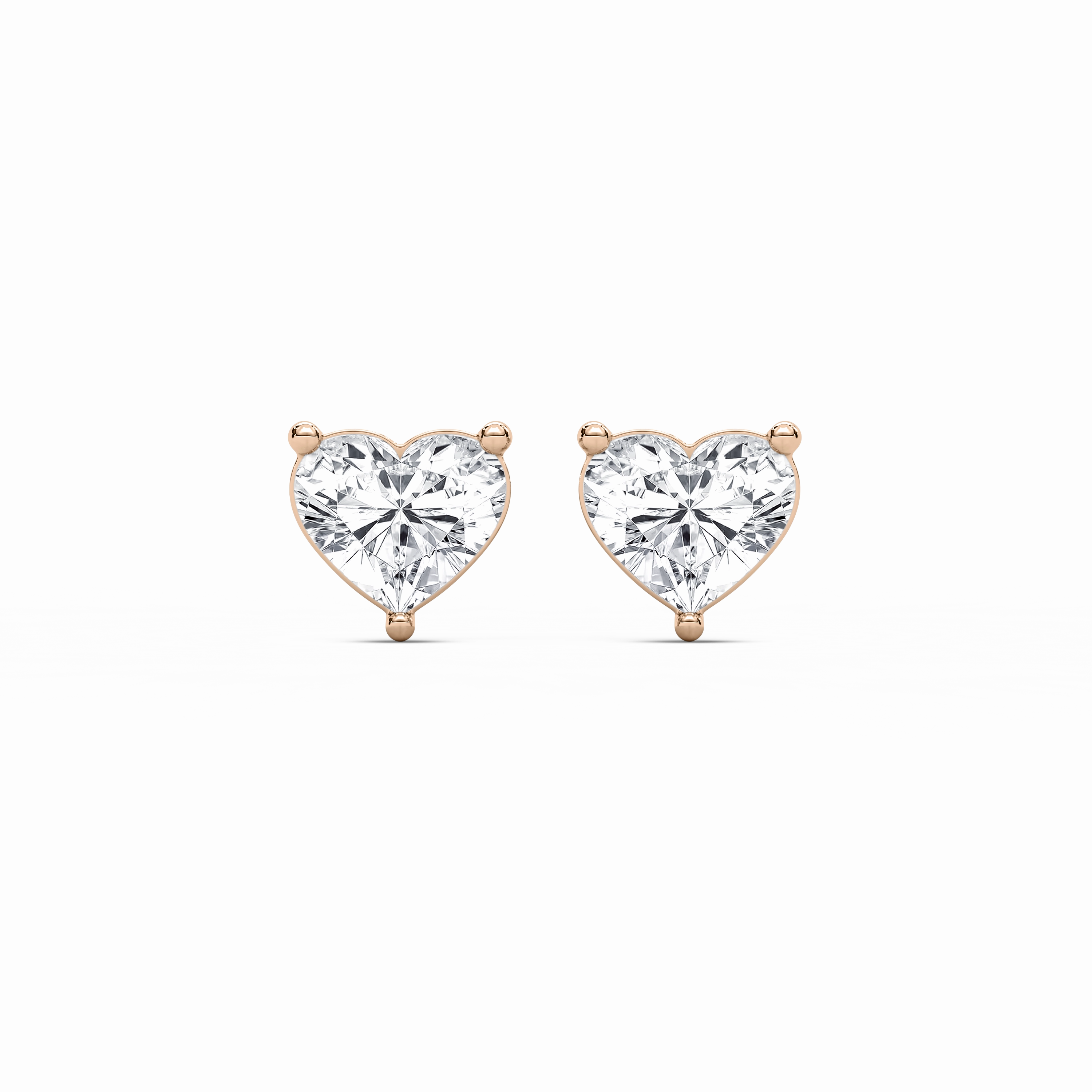 Matte Piece Vibrant Embellishment Heart Cut Lab Grown Diamond Three Prong Stud Earrings