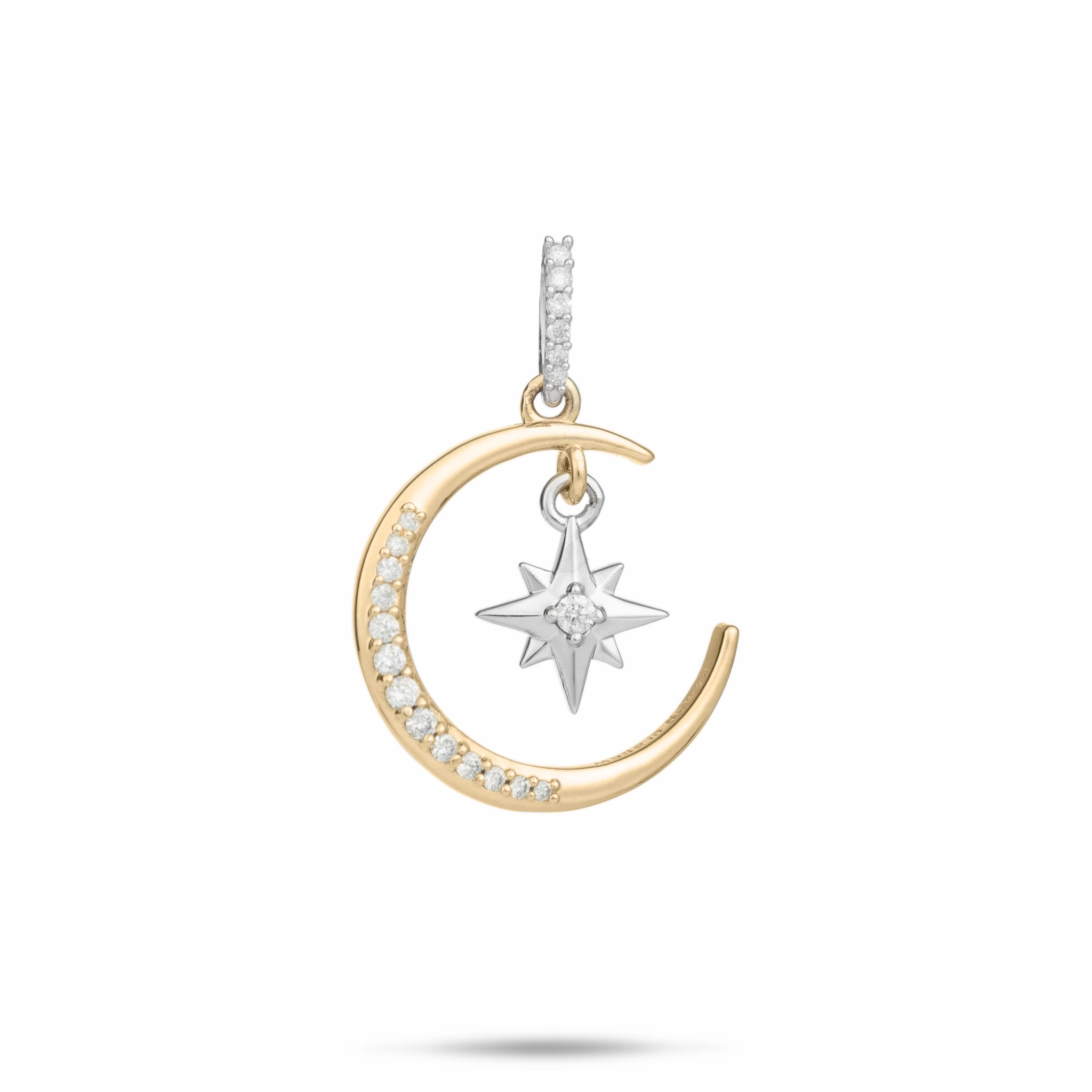 Moon & Star Mermaid Pendant in Two Tone Gold with Diamonds - 19.5mm Iconic look