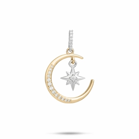 Moon & Star Mermaid Pendant in Two Tone Gold with Diamonds - 19.5mm Iconic look