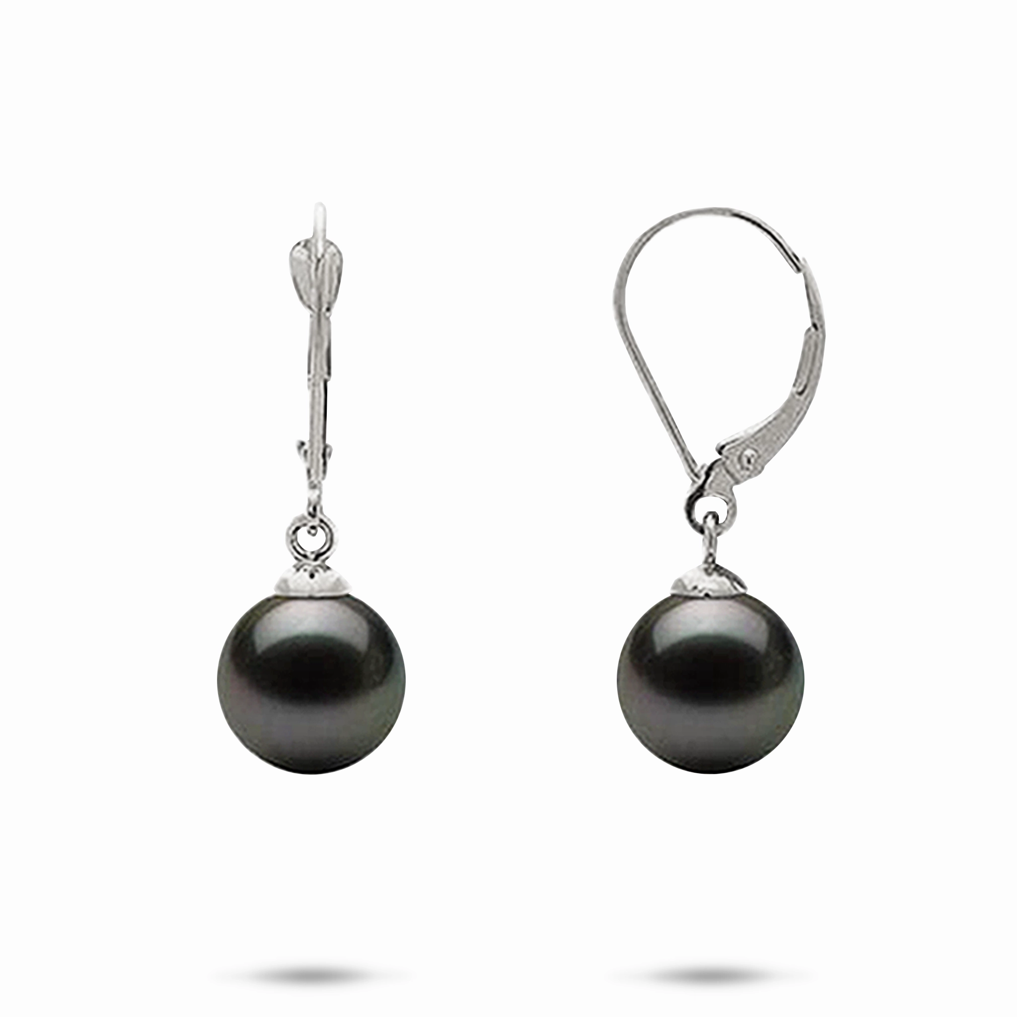 Monochrome Fit Tahitian Black Pearl Earrings in White Gold - 9-10mm