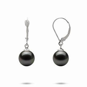 Monochrome Fit Tahitian Black Pearl Earrings in White Gold - 9-10mm