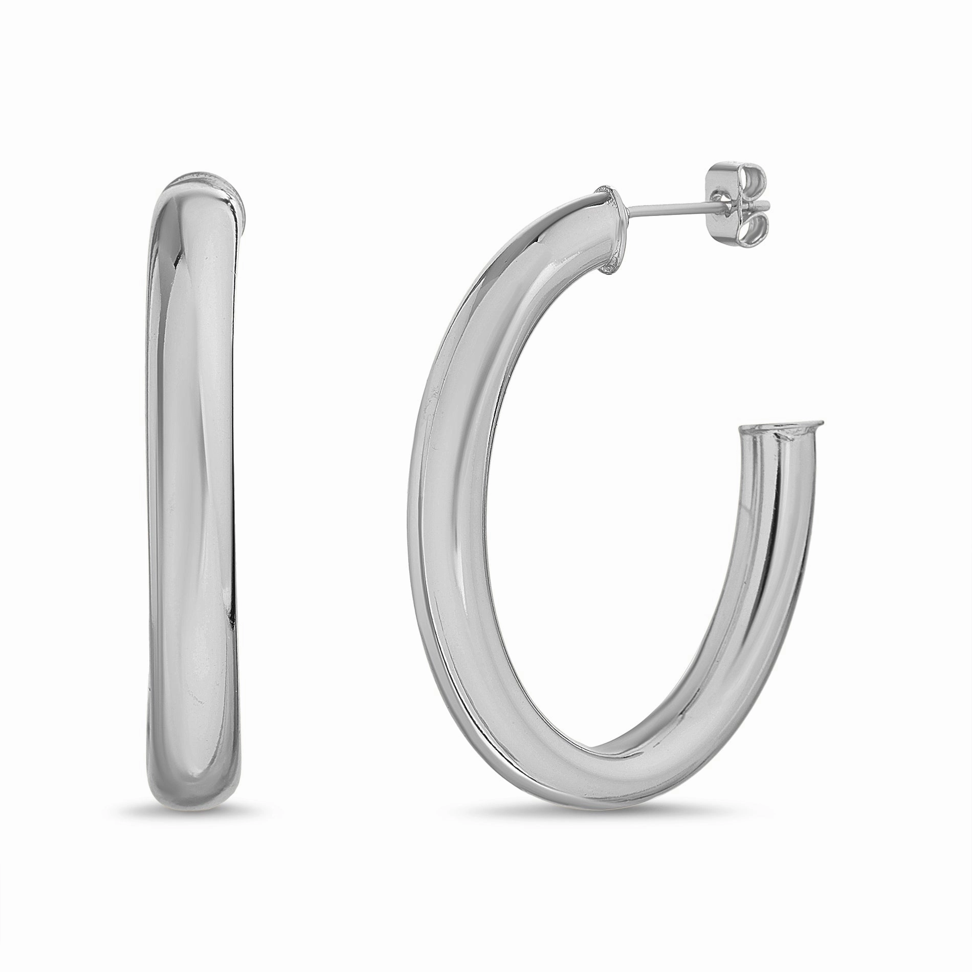 Polished Round Open Hoop Earrings in Yellow Gold or Rhodium Plated Brass Minimalist Aesthetic