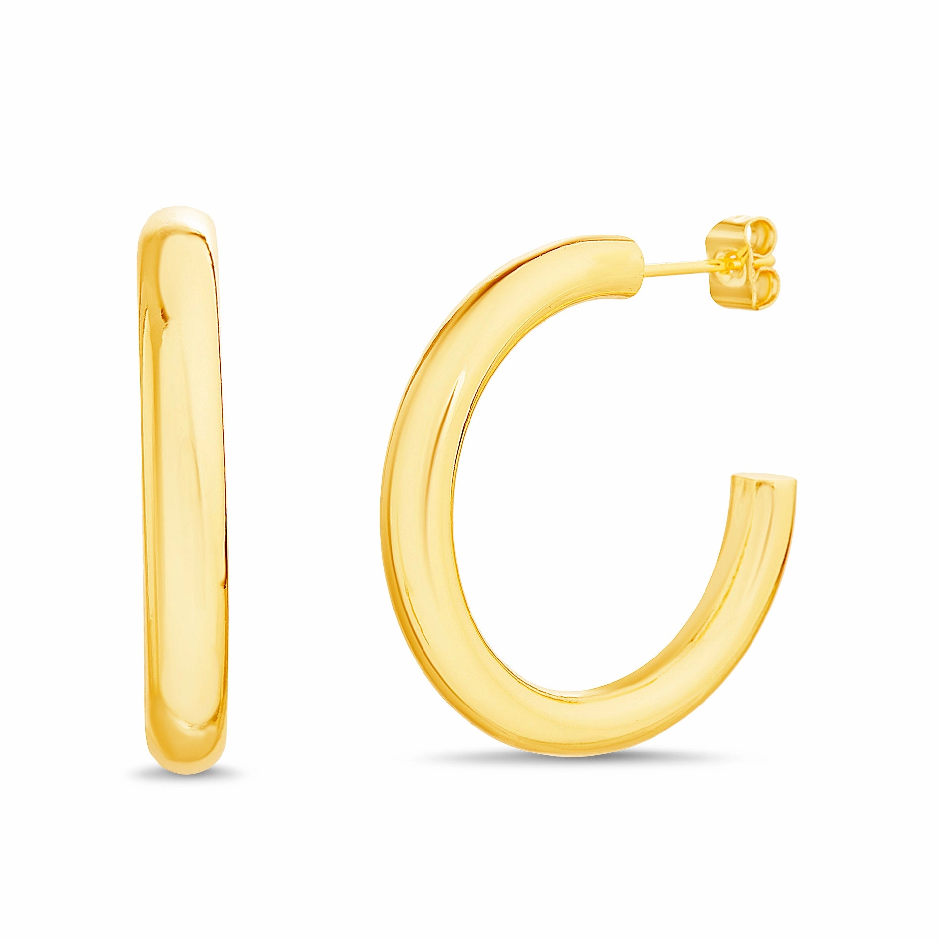 Polished Round Open Hoop Earrings in Yellow Gold or Rhodium Plated Brass Delicate Accent Rectangular Trinket