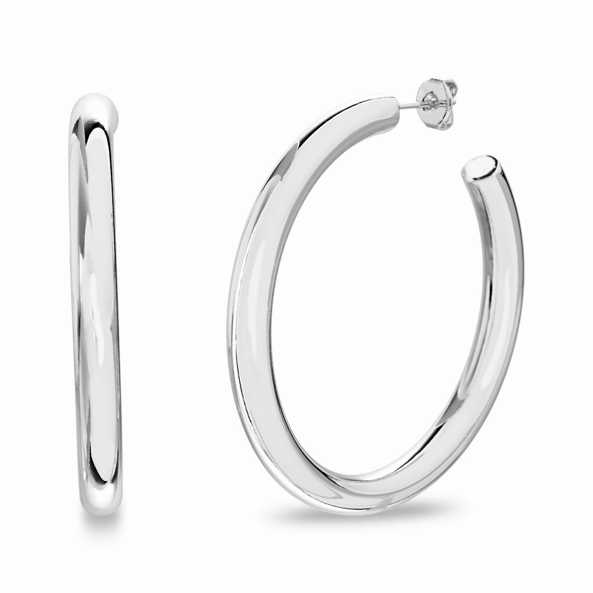 Refined Feature Polished Round Open Hoop Earrings in Yellow Gold or Rhodium Plated Brass