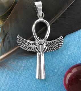 Comfortable Jewelry Egyptian Ankh Symbol Pendant With Isis' Wings and Scarab