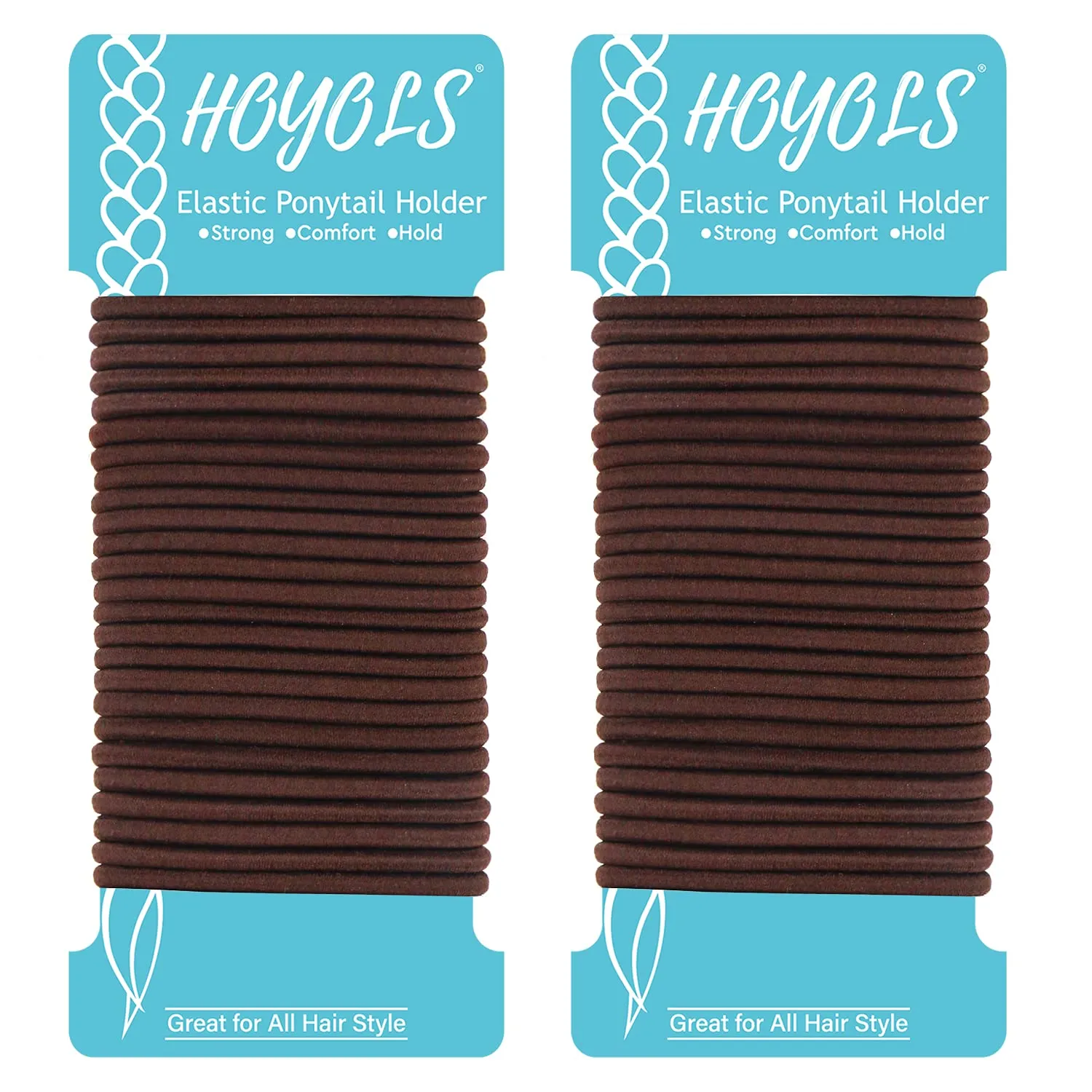 Ponytail Holders Hair Ties, No Metal Braided Hair Bands Elastic Thick Tie for Women Thick Fine Curly Hair 50 Count 4mm 1/8 Inch Brown (Sparkling Amber)