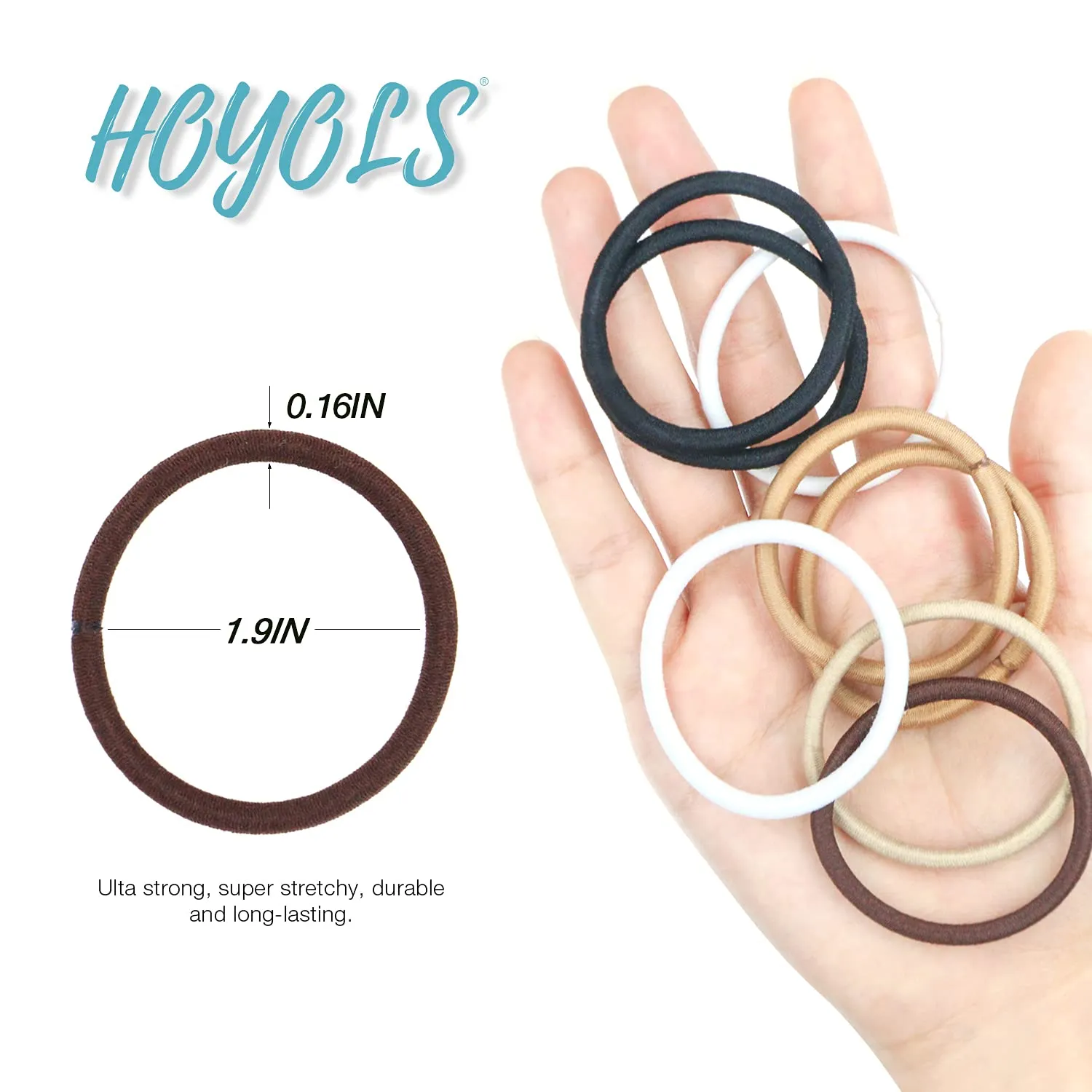 Ponytail Holders Hair Ties, No Metal Braided Hair Bands Elastic Thick Tie for Women Thick Fine Curly Hair 50 Count 4mm 1/8 Inch Brown (Sparkling Amber)