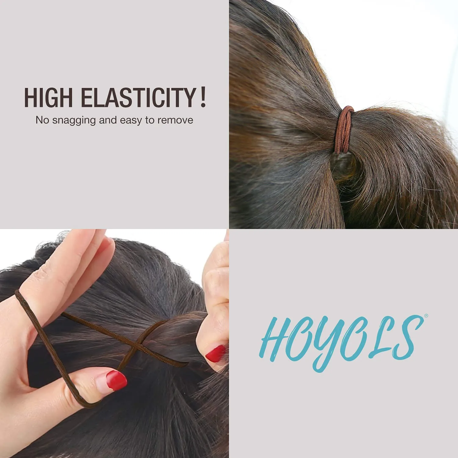 Ponytail Holders Hair Ties, No Metal Braided Hair Bands Elastic Thick Tie for Women Thick Fine Curly Hair 50 Count 4mm 1/8 Inch Brown (Sparkling Amber)