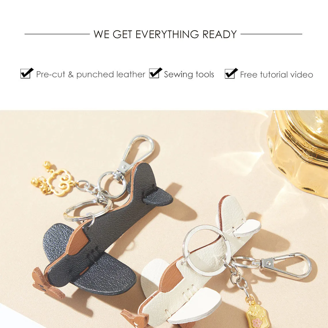 POPSEWING® Sheep Leather Airplane Keychain DIY Kits
