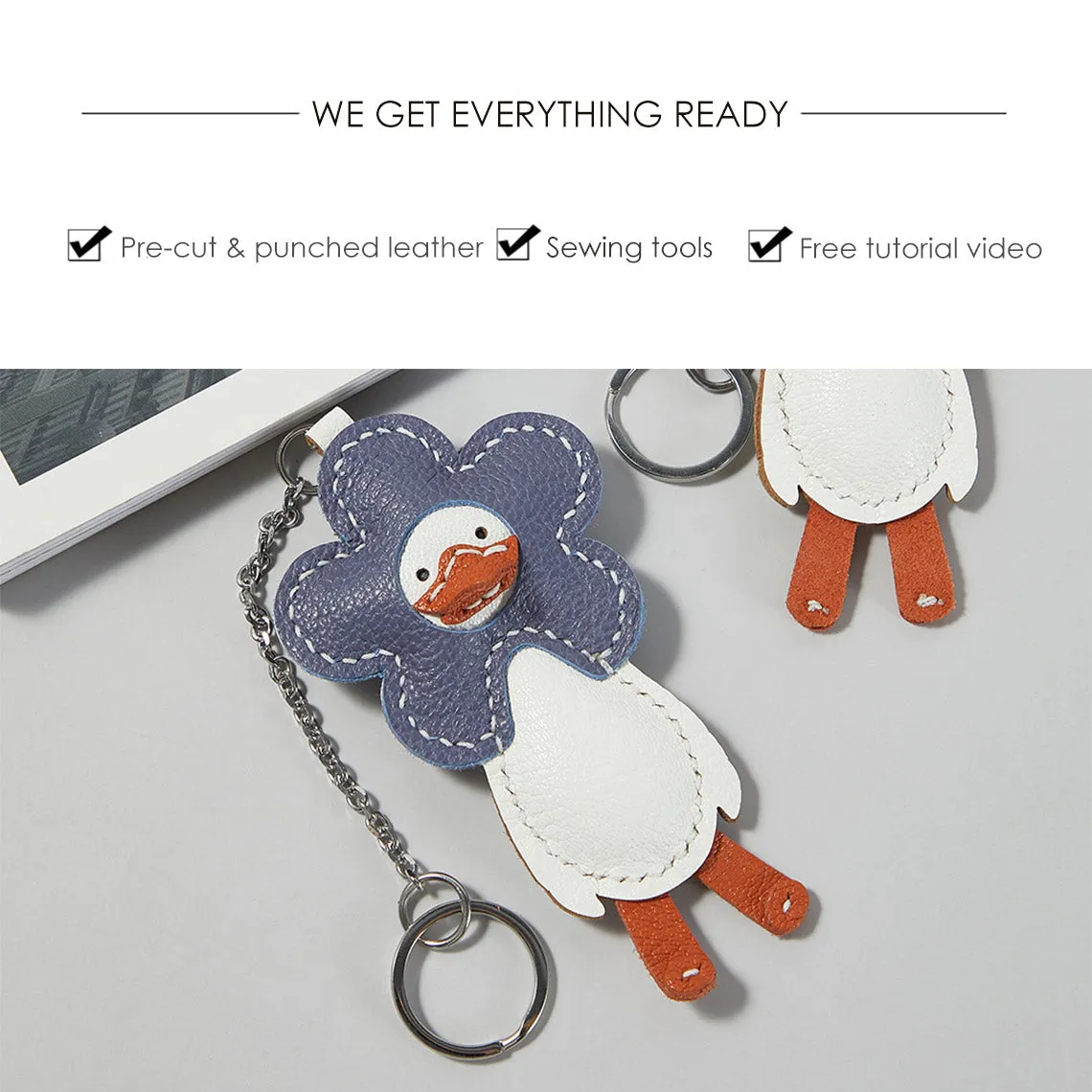 POPSEWING® Sheep Leather Happy Duck Keychain DIY Kits