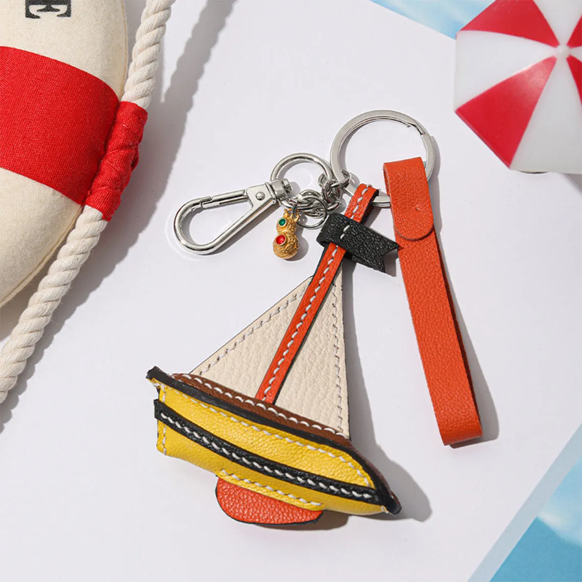 POPSEWING® Sheep Leather Sailboat Keychain Charm DIY Kits