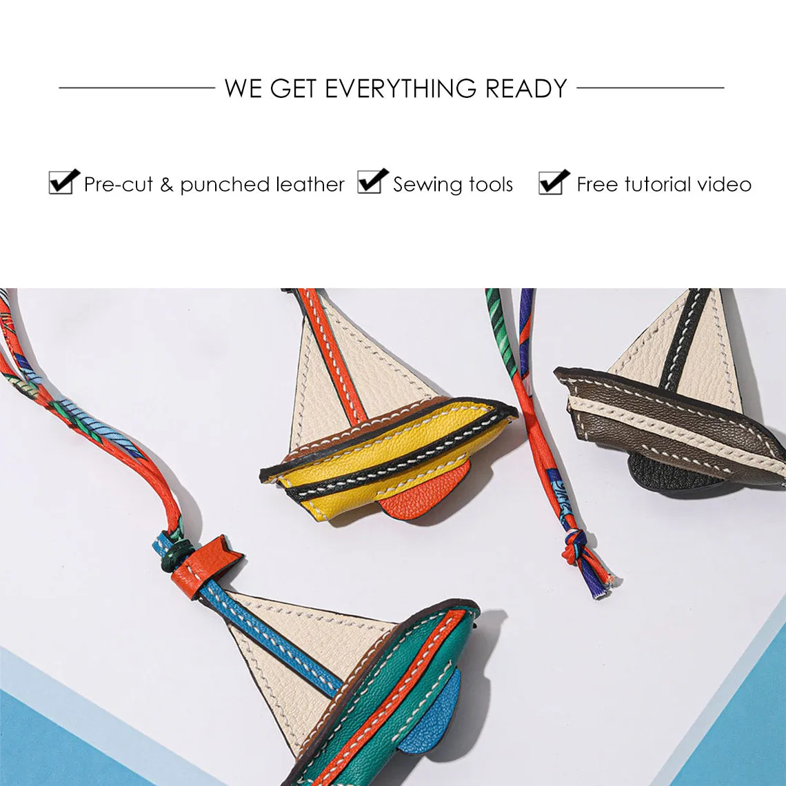 POPSEWING® Sheep Leather Sailboat Keychain Charm DIY Kits