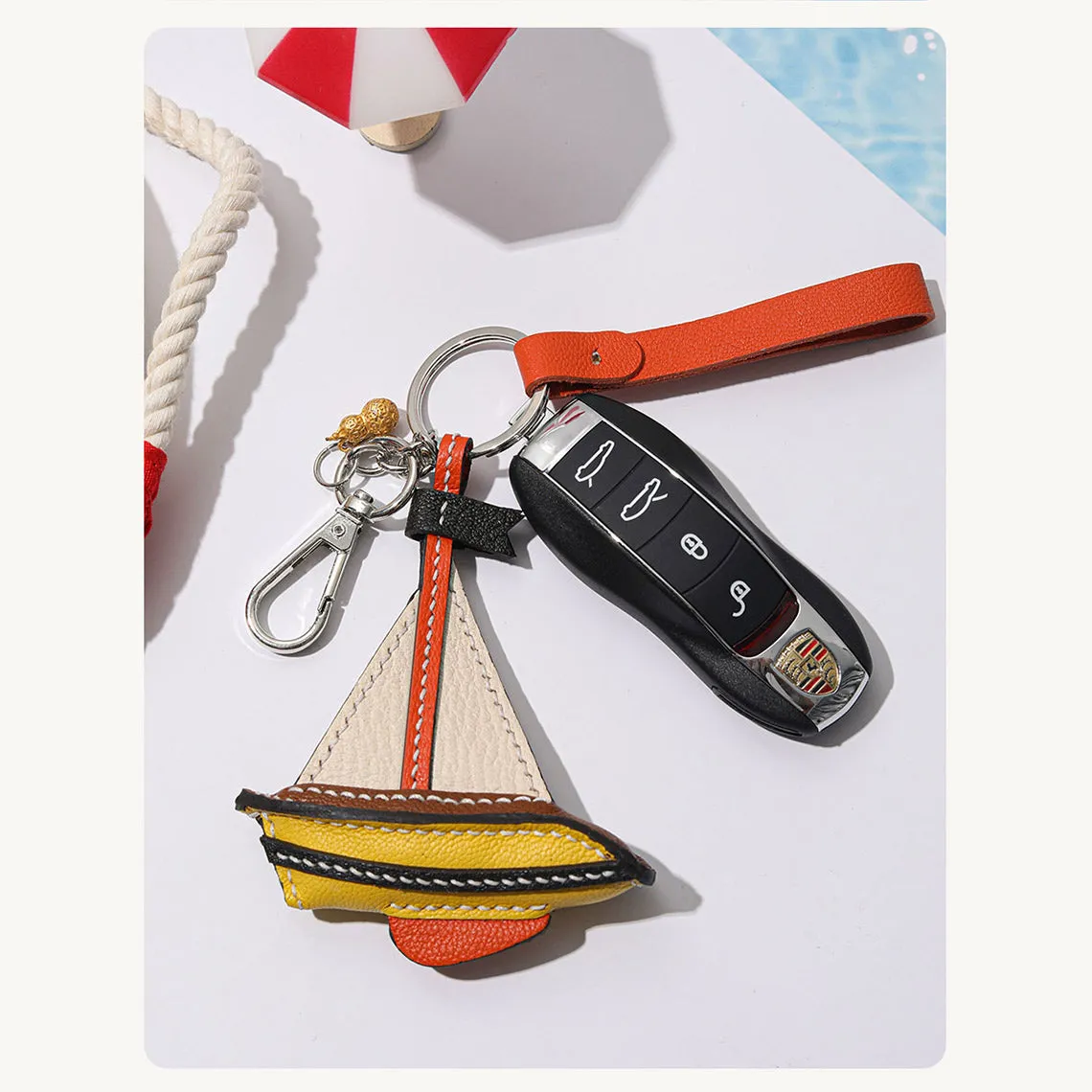 POPSEWING® Sheep Leather Sailboat Keychain Charm DIY Kits