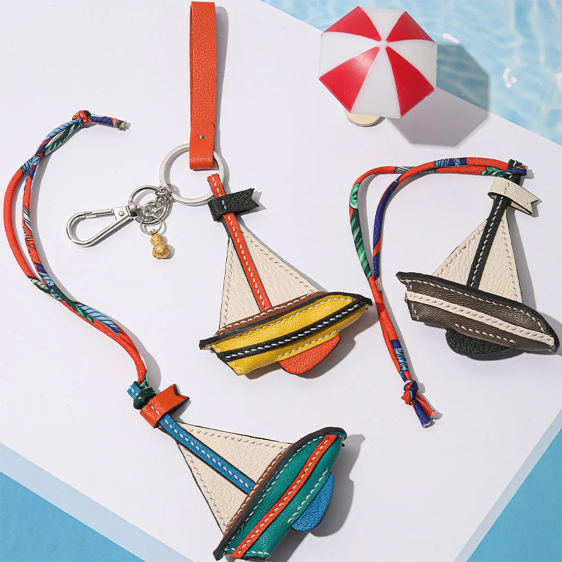 POPSEWING® Sheep Leather Sailboat Keychain Charm DIY Kits