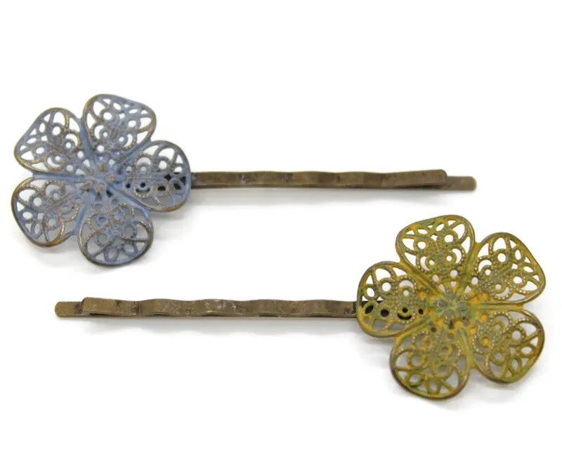 Posey Bobby Pins (2 Pack) - Hand Painted Flower Filigree Bobby Pin Set