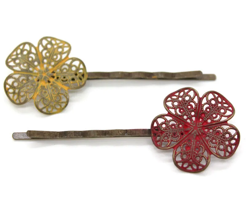 Posey Bobby Pins (2 Pack) - Hand Painted Flower Filigree Bobby Pin Set