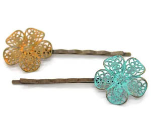 Posey Bobby Pins (2 Pack) - Hand Painted Flower Filigree Bobby Pin Set