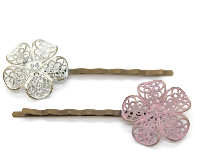 Posey Bobby Pins (2 Pack) - Hand Painted Flower Filigree Bobby Pin Set