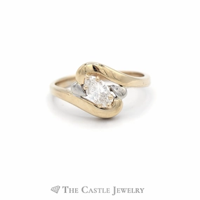 Modern Accent 1/2CT Bypass Marquise Diamond Solitaire Engagement Ring in 14KT Yellow Gold