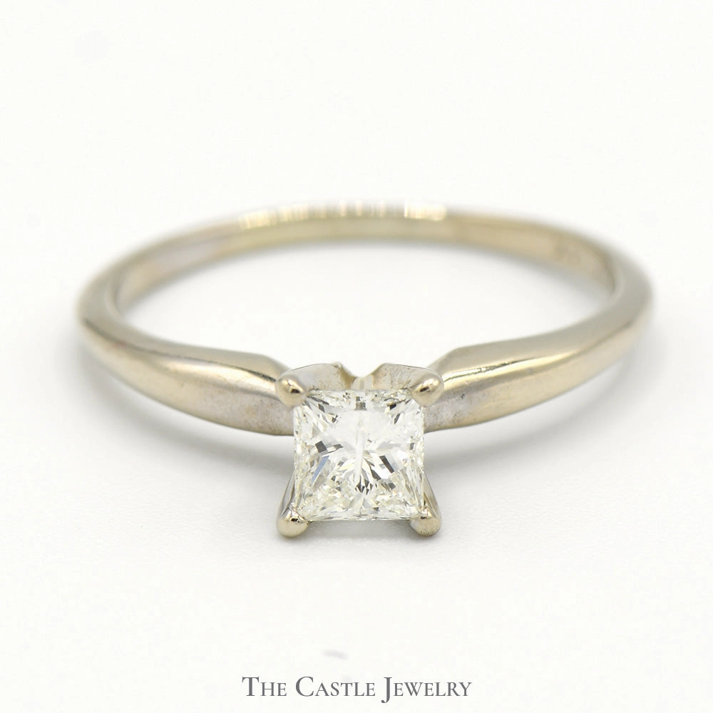 Gifting Moment 1/2ct Princess Cut Diamond Solitaire Engagement Ring in 14k White Gold