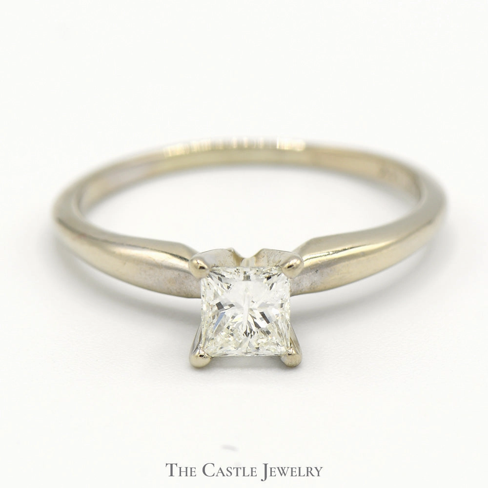 Edwardian Style 1/2ct Princess Cut Diamond Solitaire Engagement Ring in 14k White Gold