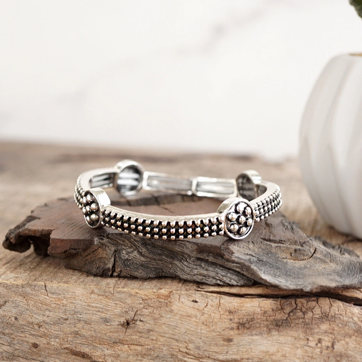 Prairie Glow ?C Western Stretchy Silver Bangle Bracelet Prestigious Fusions Unifying Detail