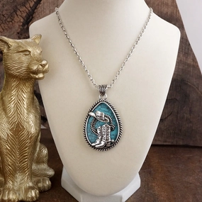 Birthday Pick Machine Made Adornment Prairie Tales ?C Silver Tone Western Pendant Necklace