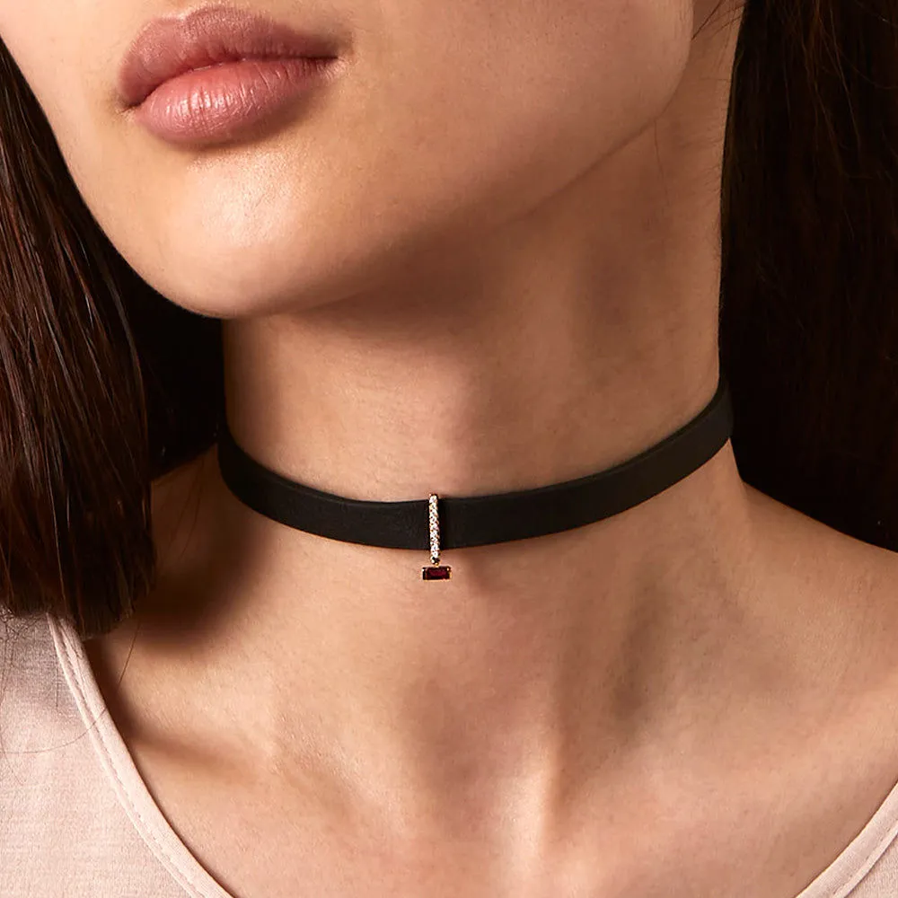 PREMIERE MWAH Diamond Choker 18K Gold Necklace w. Diamond & Ruby
