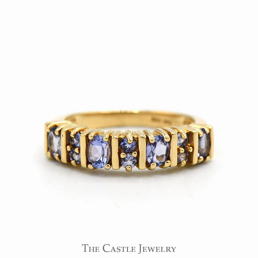 Oval & Round Cut Tanzanite Band in 14k Yellow Gold Cute Gift