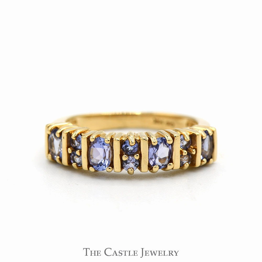 Fine Style Oval & Round Cut Tanzanite Band in 14k Yellow Gold