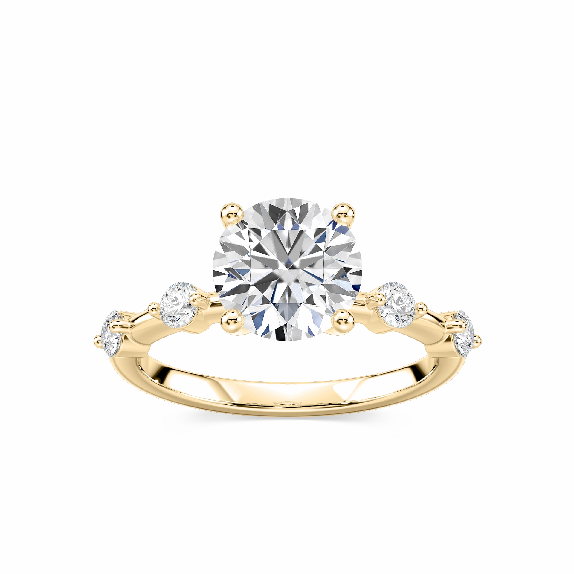 Symmetrical design Custom built Leah Round Lab Grown Diamond SpacedSide Stone Engagement Ring