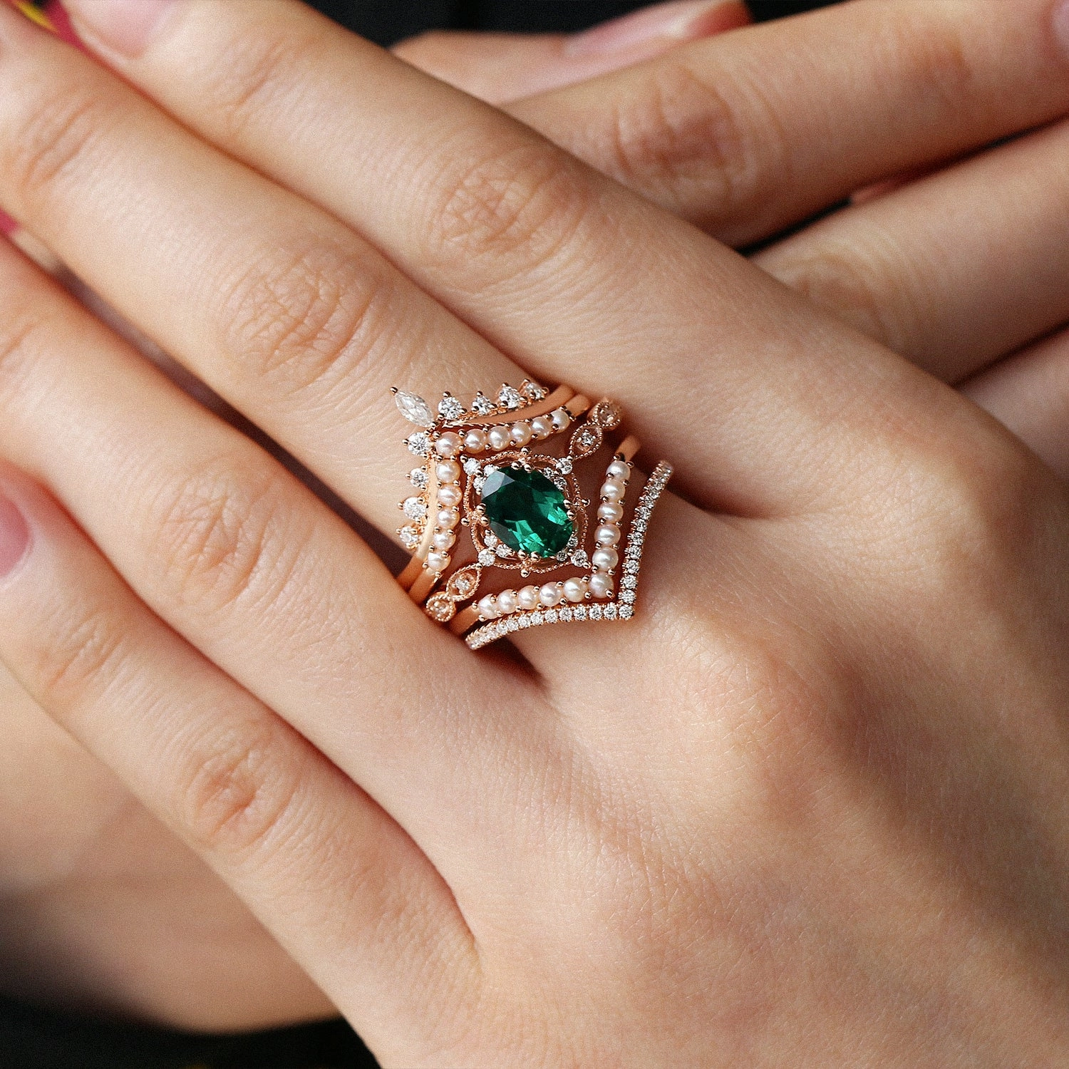 Urban Accent Fashion Style 1.5ct Emerald Signature Vintage Extravaganza Ring Set 5pcs