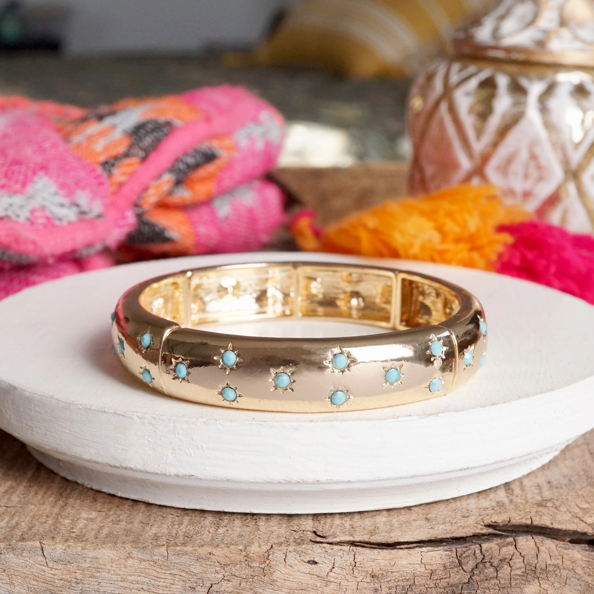 Gold-Tone Eternity Stretch Bangle ?C Pearls, Turquoise, or Crystals Change Maker