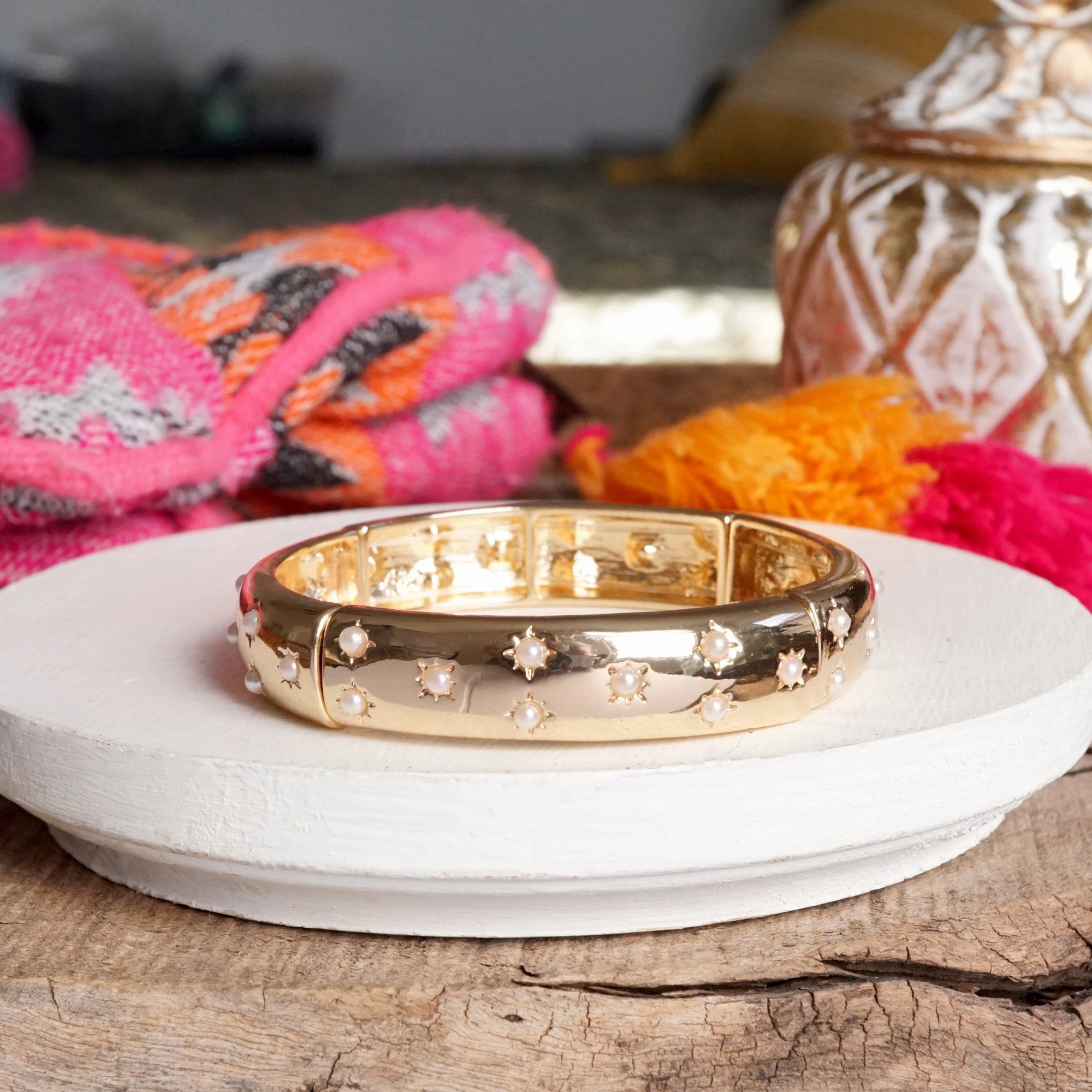 Gold-Tone Eternity Stretch Bangle ?C Pearls, Turquoise, or Crystals Tailored Touch Exquisite Touch