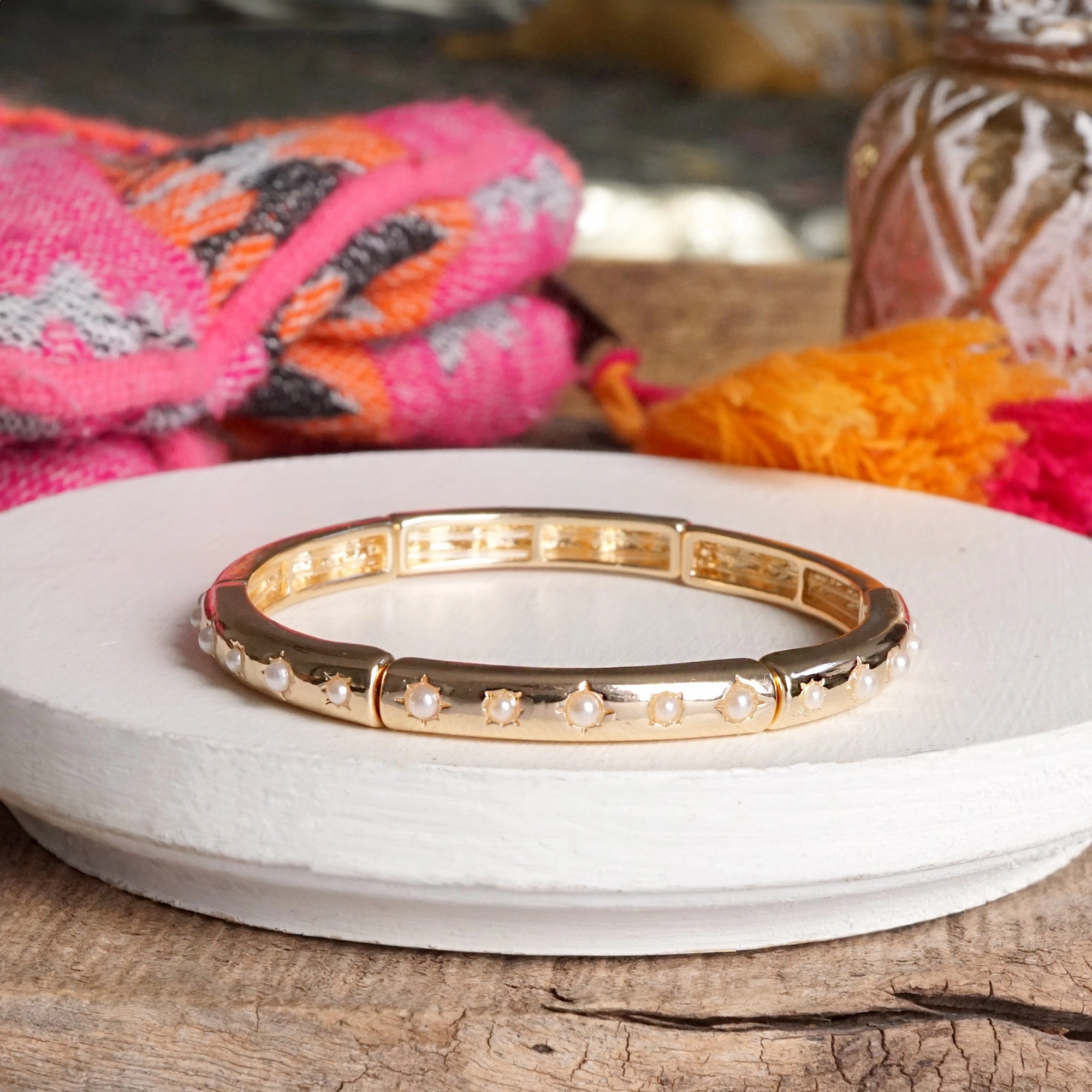 Gold-Tone Eternity Stretch Bangle ?C Pearls, Turquoise, or Crystals Steady Style Next-Gen Perspective