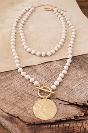 Multi Strand Wooden Beads Short Coin Necklace in Cream and Gold Perfect Piece