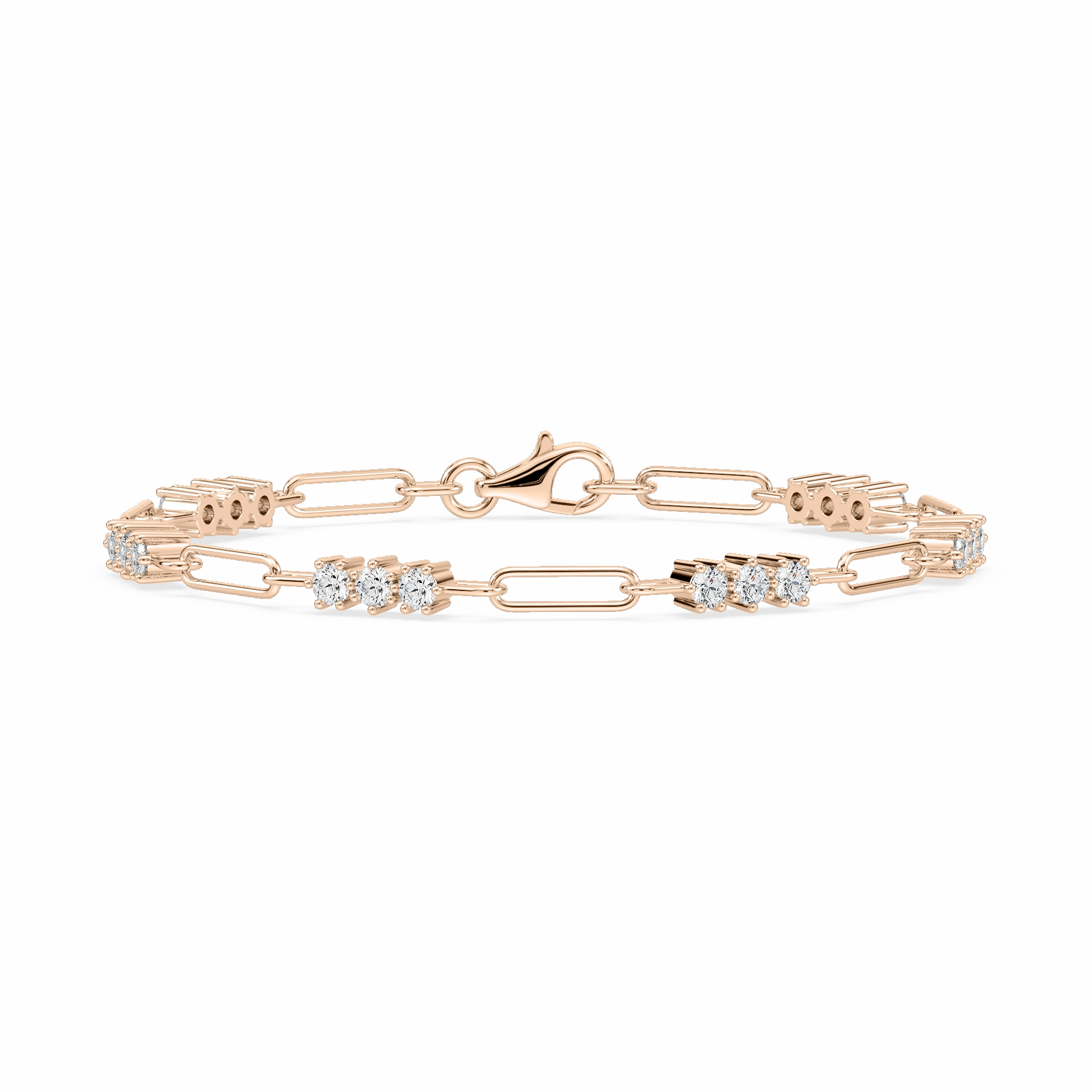 Diverse Blends Dressy Accent 1 1?? ctw Round Lab Grown Diamond Trio Paper Clip Bracelet  - 7 Inches