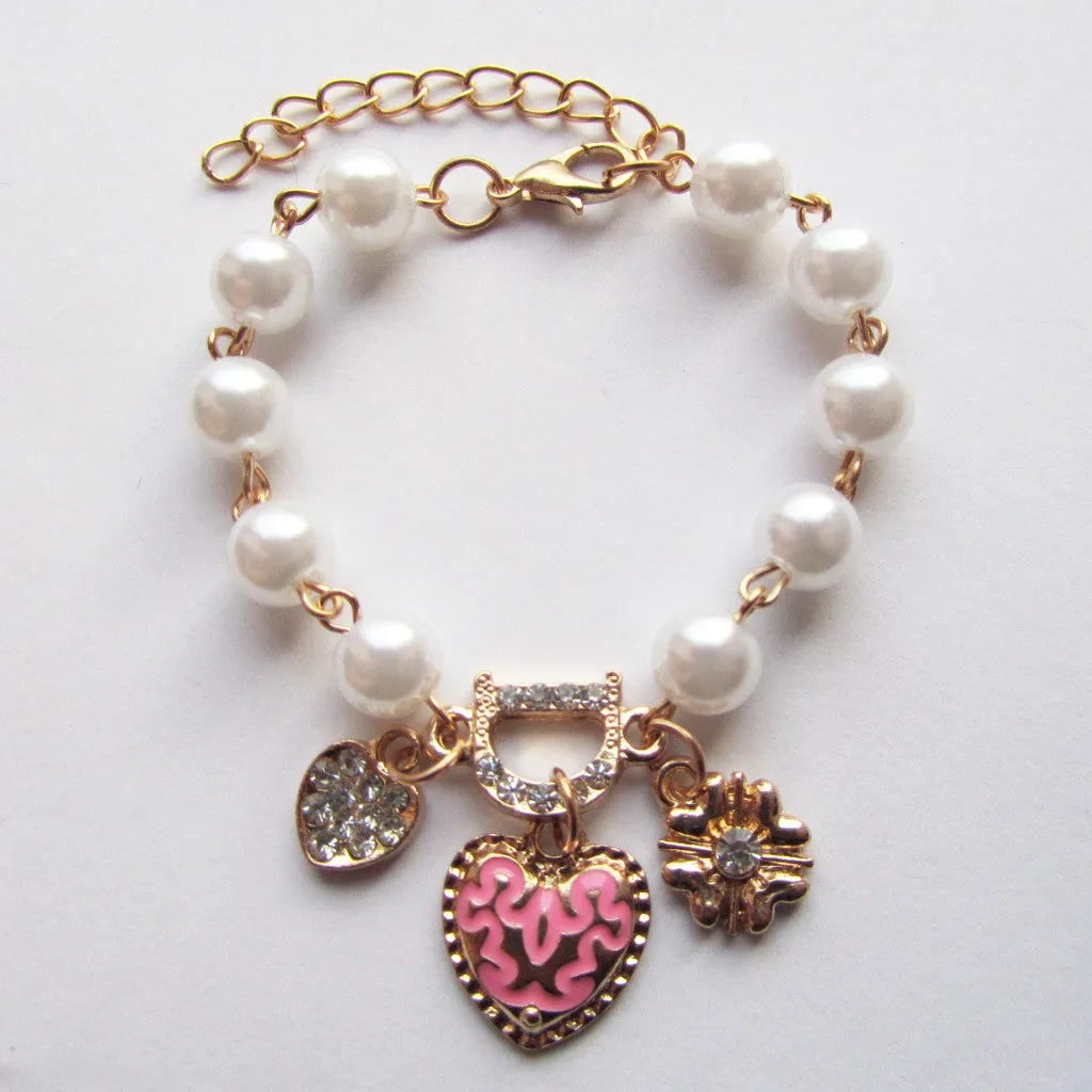 Pretty Faux Pearls Gemstones Charms Bracelet