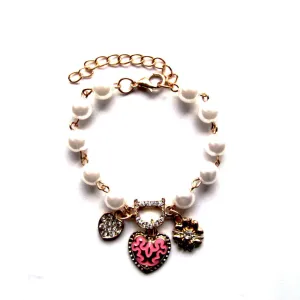 Pretty Faux Pearls Gemstones Charms Bracelet