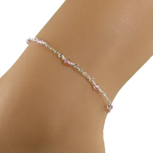 Pretty In Pink Anklet, Pink Swarovski Crystal Anklet, Pink and Silver Anklet, Pink Anklet