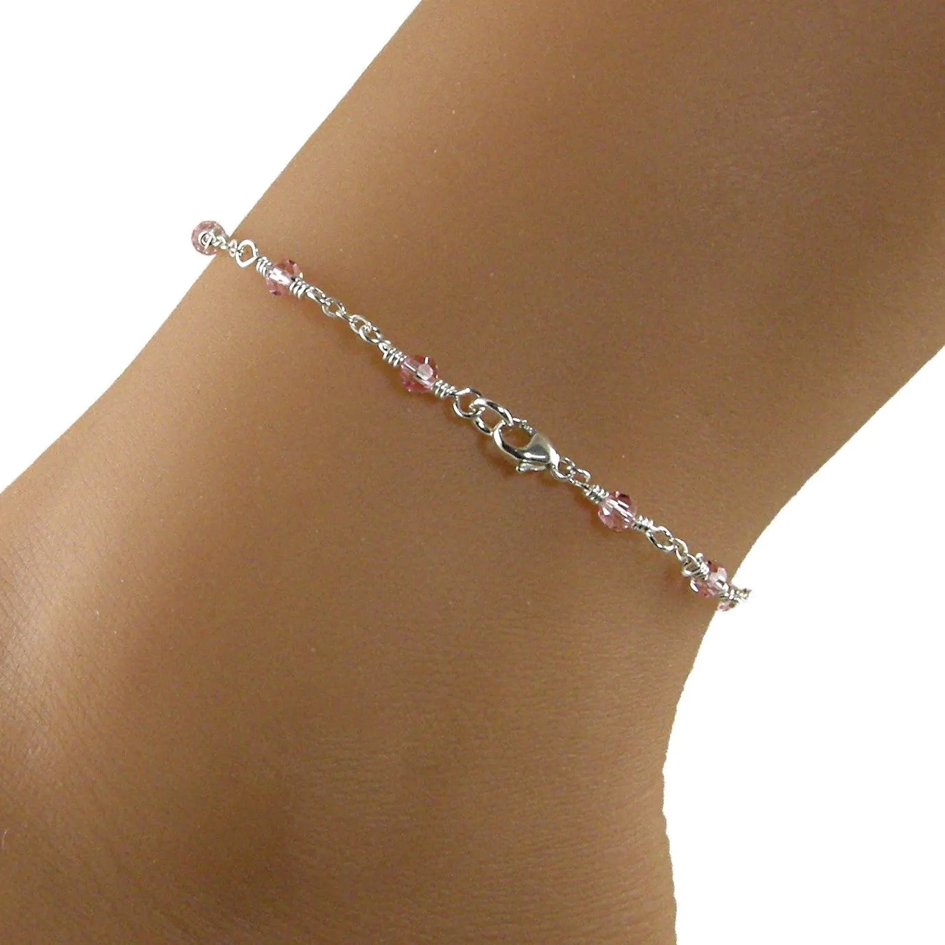 Pretty In Pink Anklet, Pink Swarovski Crystal Anklet, Pink and Silver Anklet, Pink Anklet