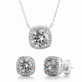 Holiday Adornment Sturdy Item Cushion Shaped Halo Crystal Stud Earrings and Pendant 2pc Set