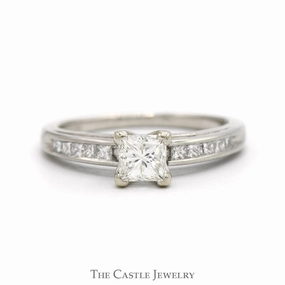 Princess Cut Diamond Solitaire Engagement Ring with Channel Set Accented Sides in Platinum Eternal Product